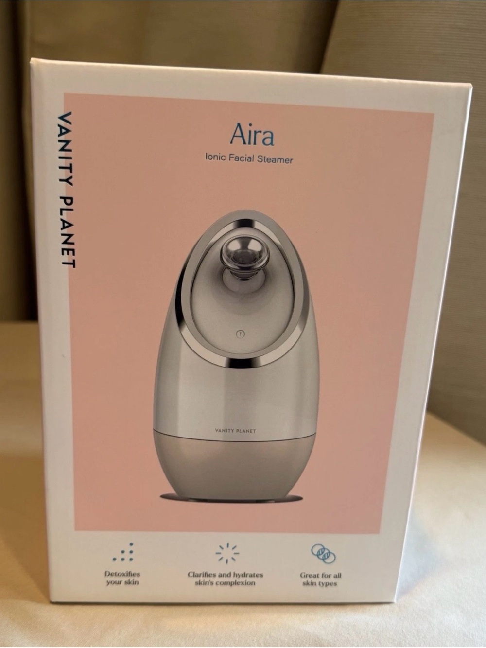 New Vanity Planet, Aira Ionic Facial Steamer — Nude & Silver Teardrop Design,